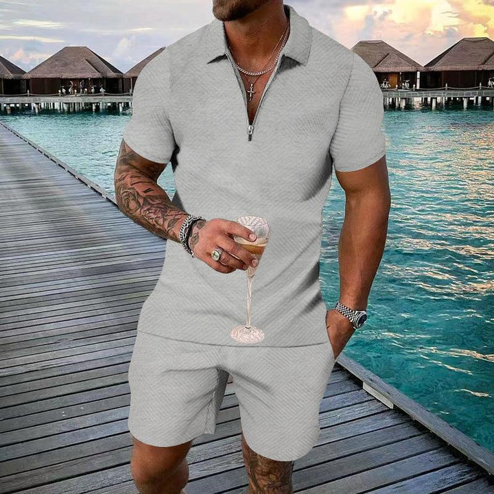 Herren stylisches Kurzarm-Overall mit modernem Reißverschluss und strukturiertem Design Echoarchiv