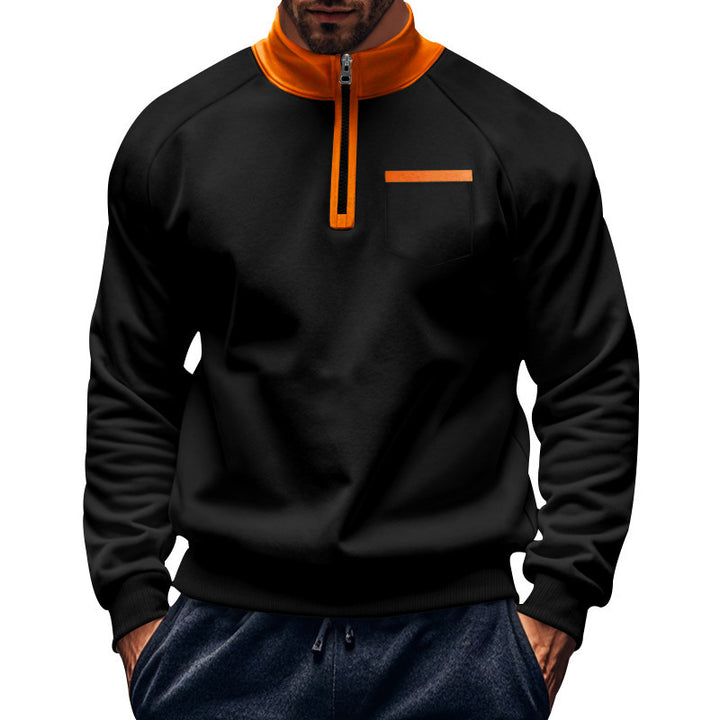 Herren sportlicher Stehkragen Pullover mit Reißverschluss und praktischer Brusttasche Echoarchiv