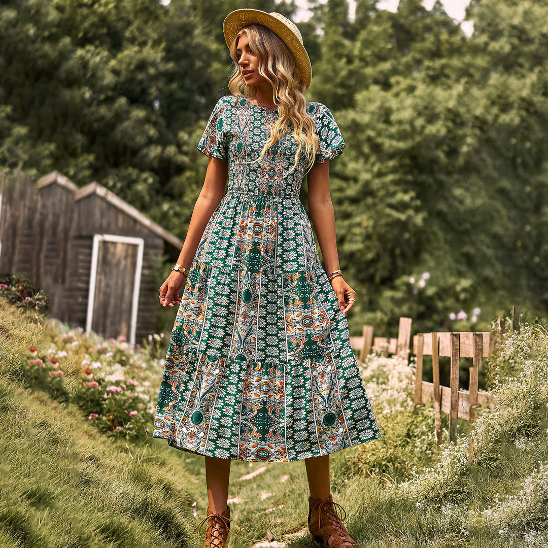Damen Maxikleid mit floralem Muster und elastischem Tailleneinsatz Echo Archiv