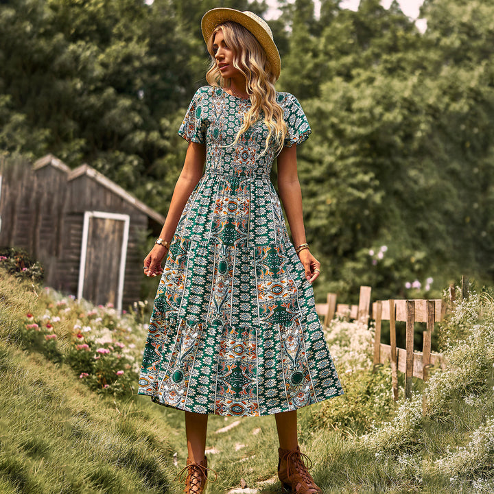 Damen Maxikleid mit floralem Muster und elastischem Tailleneinsatz Echo Archiv
