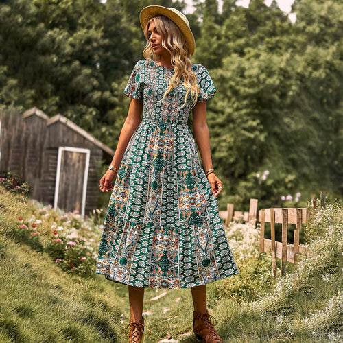 Damen Maxikleid mit floralem Muster und elastischem Tailleneinsatz Echo Archiv
