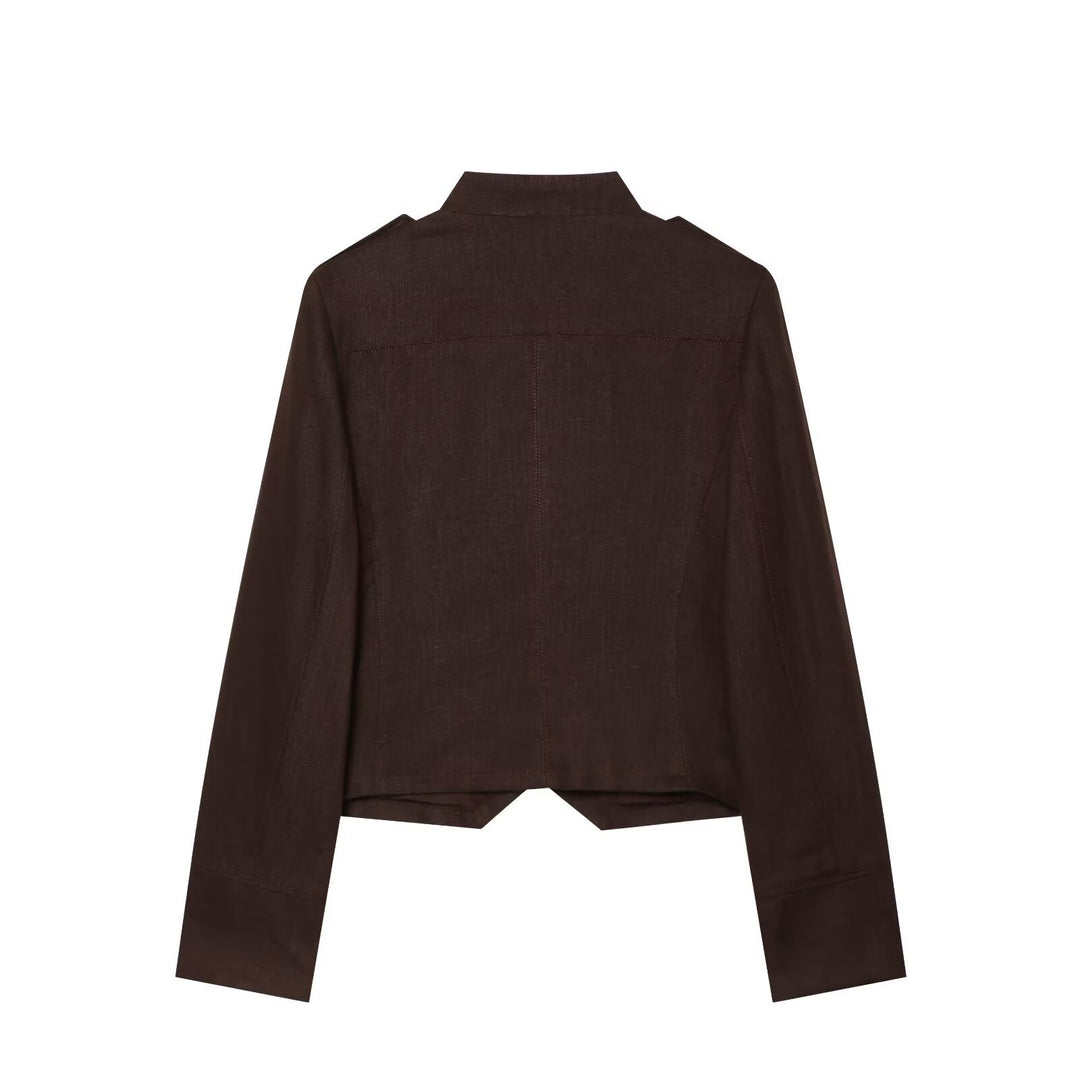 Damen Cropped Feldjacke im Militärstil mit Stehkragen, Epauletten und doppelter Zierknopfleiste Echo Archiv