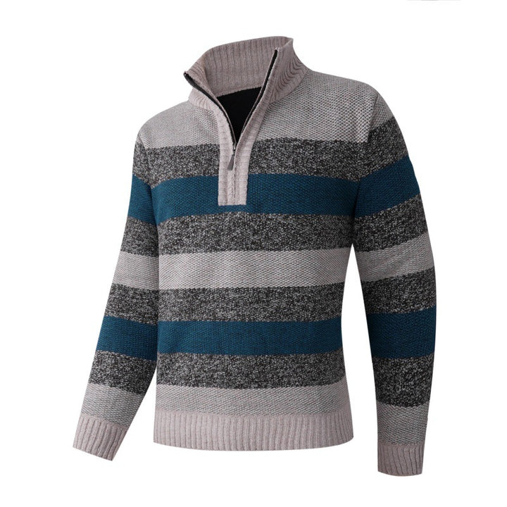 Herren modischer Stehkragen Pullover mit dekorativen Streifen Echoarchiv