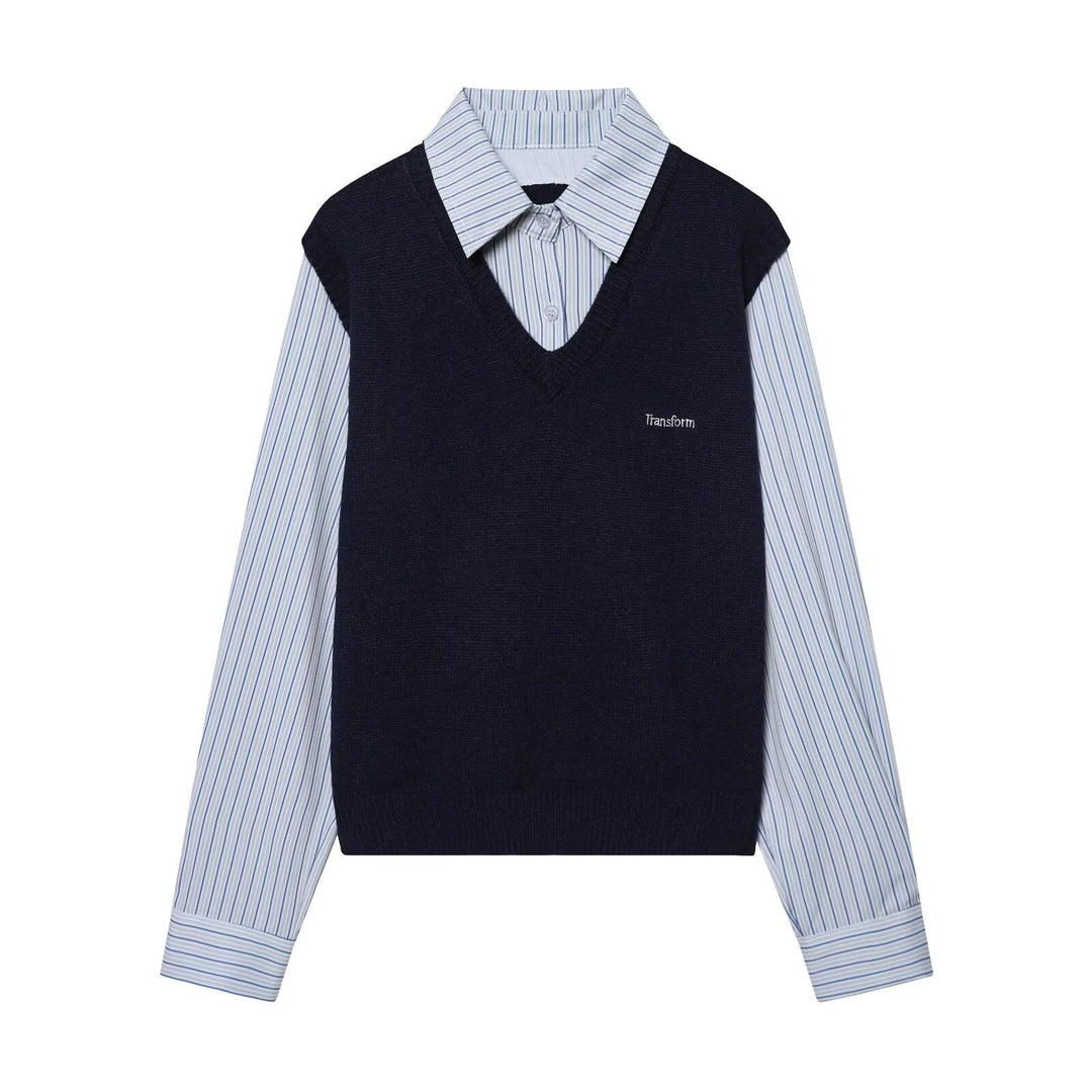 Damen Lagenlook-Hemd mit V-Ausschnitt Strickweste Echo Archiv