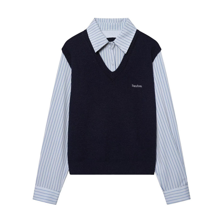 Damen Lagenlook-Hemd mit V-Ausschnitt Strickweste Echo Archiv