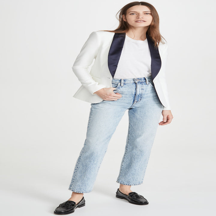 Damen Taillierter Smoking‑Blazer mit satiniertem Schalkragen und Ein‑Knopf‑Front Echoarchiv