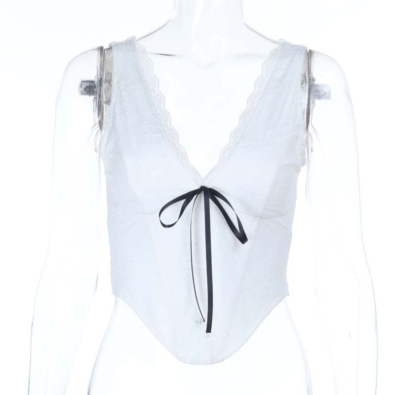 Damen Spitzen-Bustier mit elegantem V-Ausschnitt und dekorativem Schleifendetail Echo Archiv