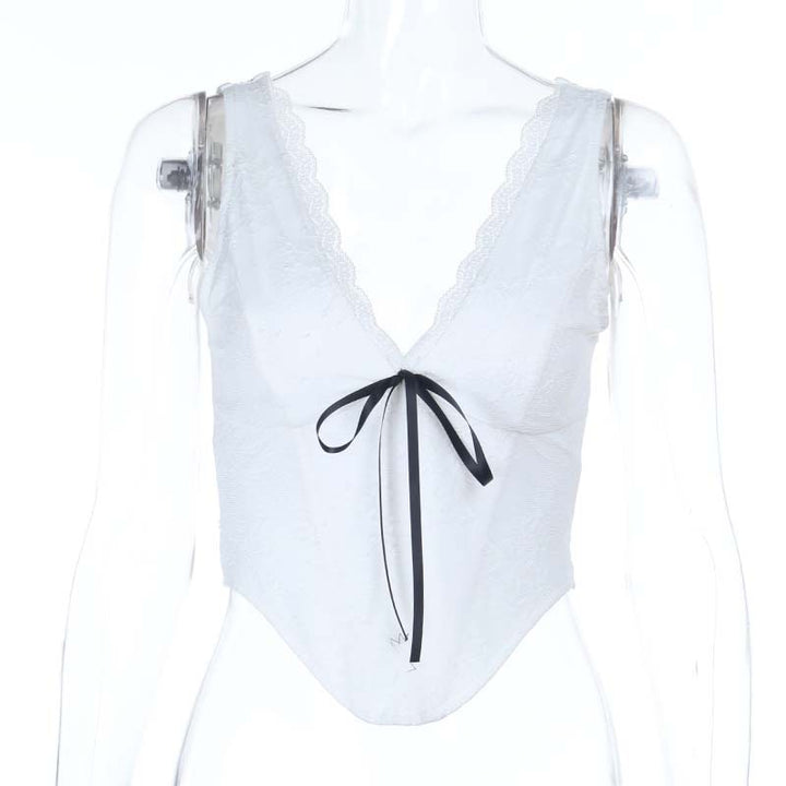 Damen Spitzen-Bustier mit elegantem V-Ausschnitt und dekorativem Schleifendetail Echo Archiv