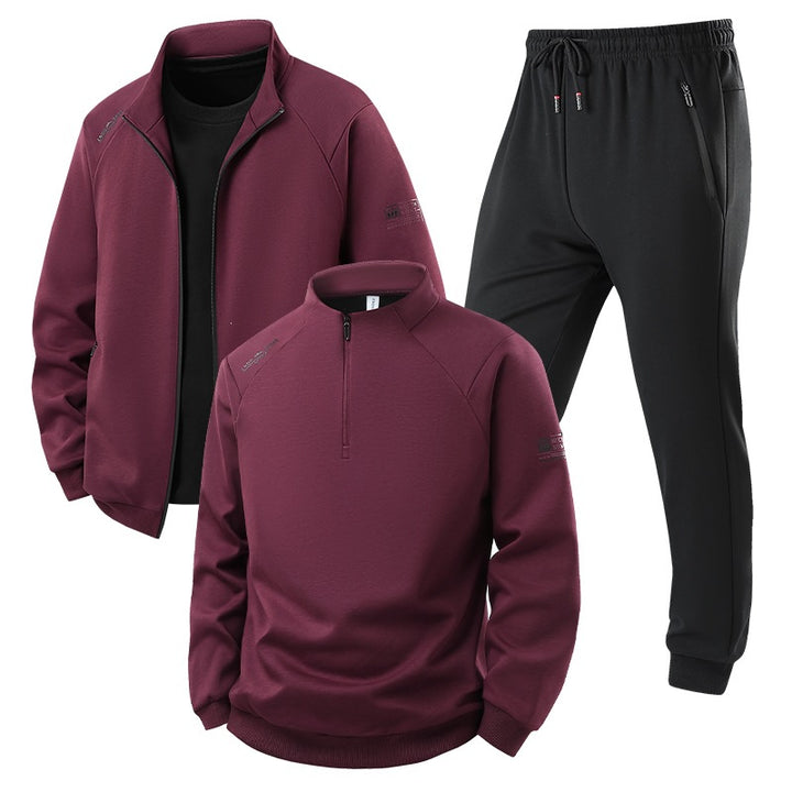 Herren Dreiteiliges Thermo-Trainingsset mit Halbzip-Pullover, Zip‑Jacke und Jogginghose Echoarchiv