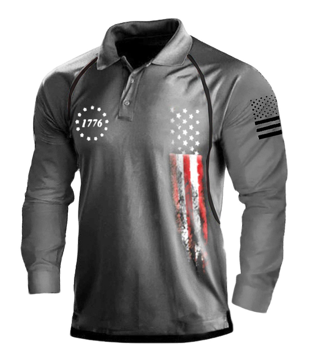 Herren Langarm Poloshirt mit patriotischem Design und funktionellem Schnitt Echoarchiv