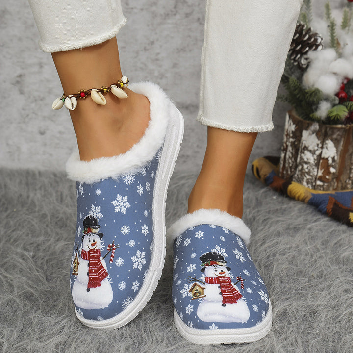 Damen Gefütterte Weihnachtliche Slip-On Hausschuhe mit Schneemann‑Print Echo Archiv