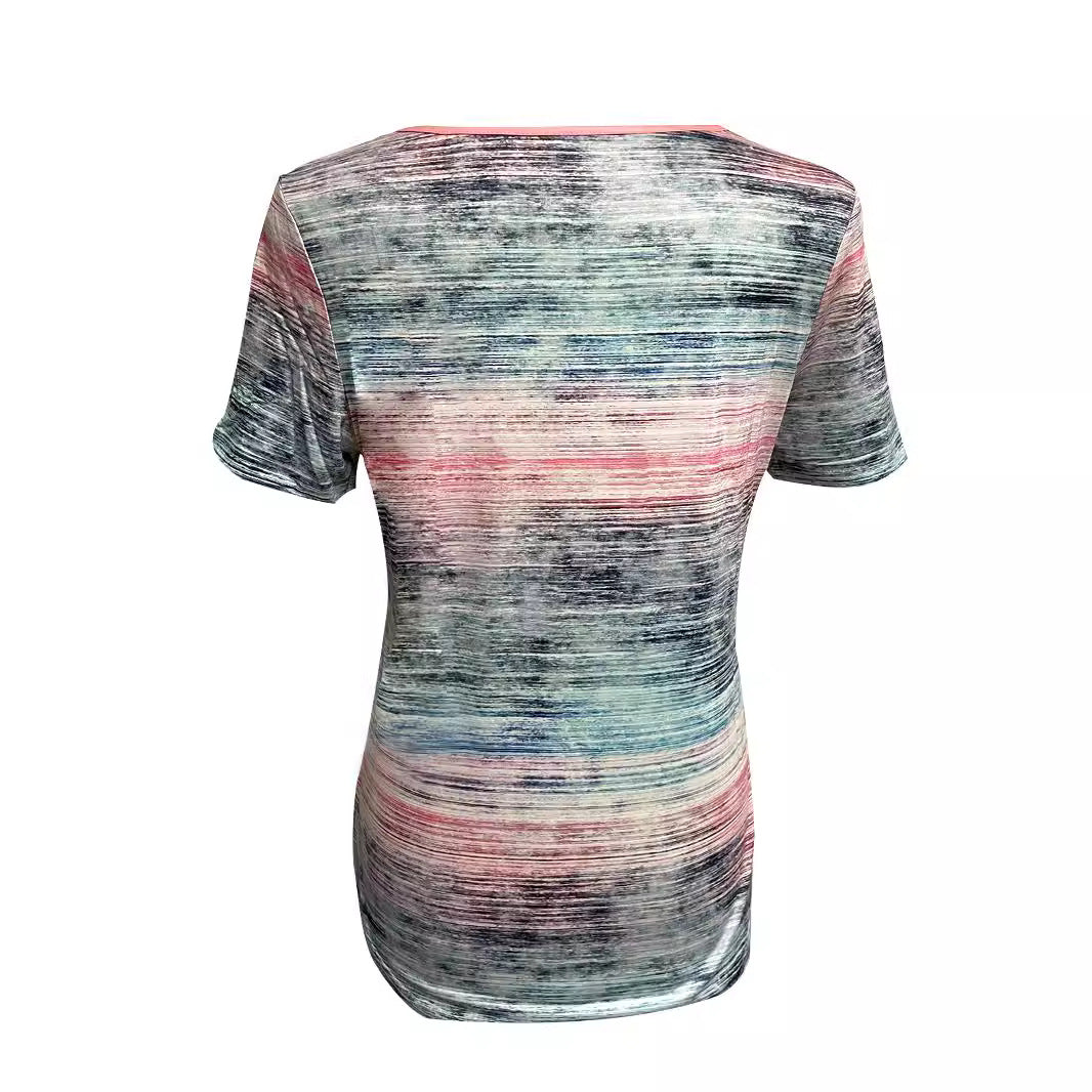 Damen nan leichtes Jersey-Longshirt mit horizontalem Pinselprint und Schulterknopfdetail Echo Archiv