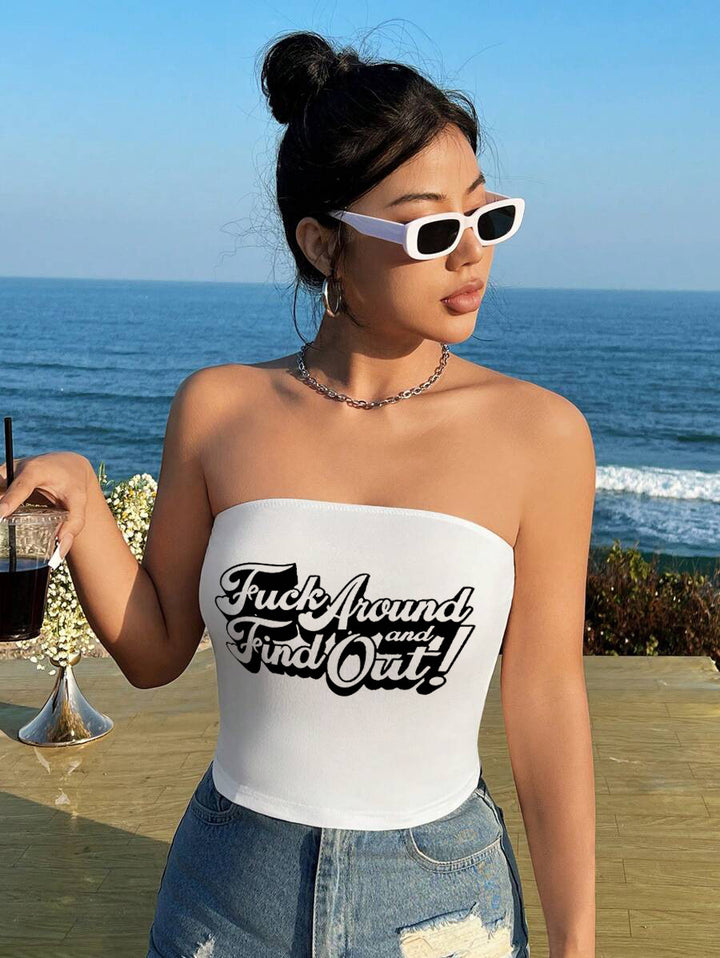 Damen Bandeau-Top mit auffälligem Statement-Aufdruck Echo Archiv