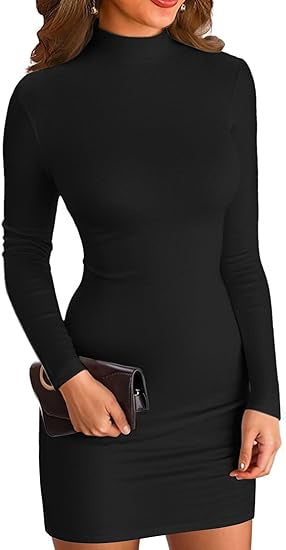 Damen Figurbetontes Rollkragen‑Minikleid aus Stretch‑Jersey mit Langarm – Élara