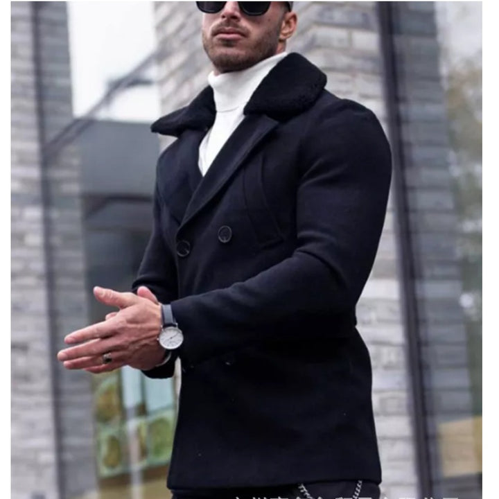 Herren eleganter Wollmantel mit Teddyfell-Kragen Echoarchiv
