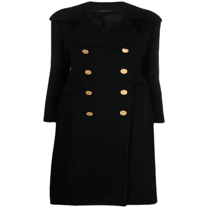 Damen Doppelreihiger Longcoat im Marinemantel‑Stil mit markanten Metallknöpfen Echoarchiv