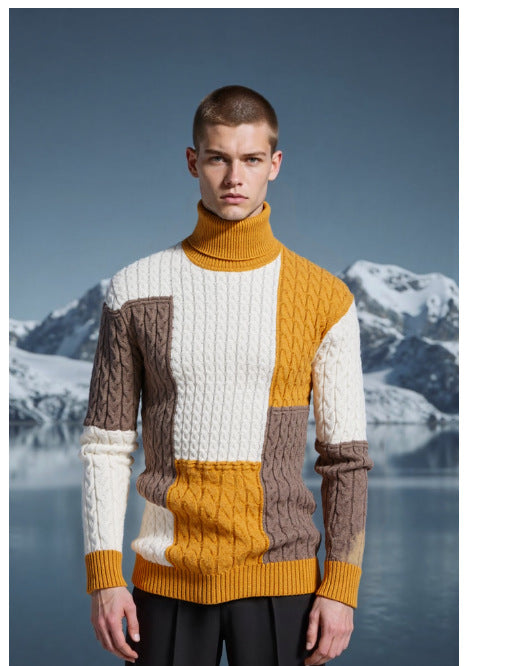 Herren modischer Strickpullover mit strukturiertem Zopfmuster und Stehkragen Echoarchiv