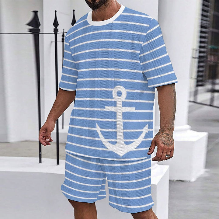 Herren maritimes Freizeit-Outfit mit gestreiftem Design und Anker-Motiv Echoarchiv