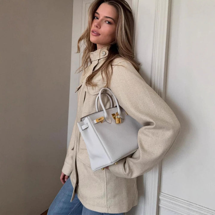 Damen Oversize Fieldjacke aus Wollmix mit Stehkragen und aufgesetzten Pattentaschen Echoarchiv