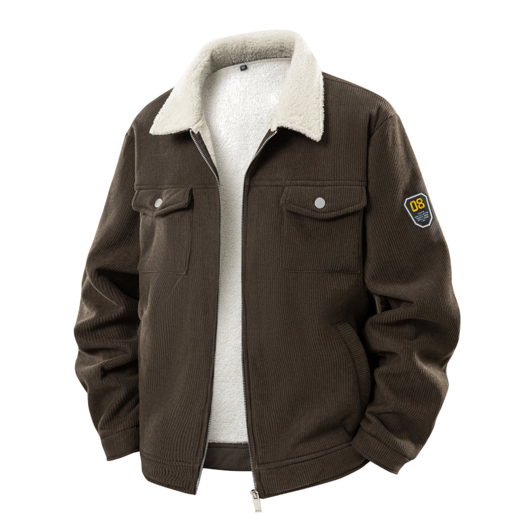 Herren  Corduroy Sherpa-Mantel mit durchgehendem Reißverschluss, Klappbrusttaschen und Badge-Ärmeln Echo Archiv