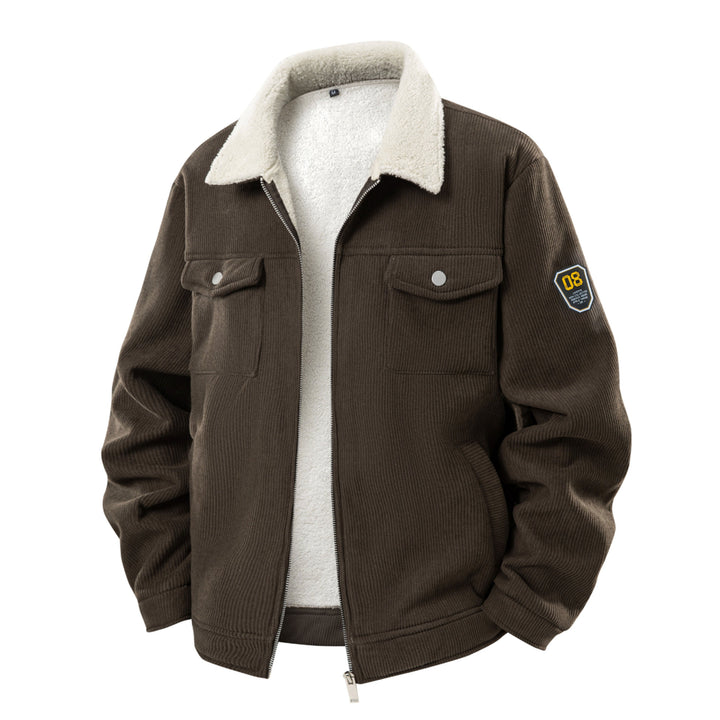 Herren  Corduroy Sherpa-Mantel mit durchgehendem Reißverschluss, Klappbrusttaschen und Badge-Ärmeln Echo Archiv