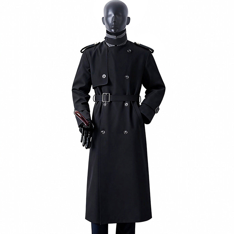 Herren Zeitloser Maxilanger Trenchcoat im Military-Stil mit Sturmklappe und Taillengürtel Echoarchiv