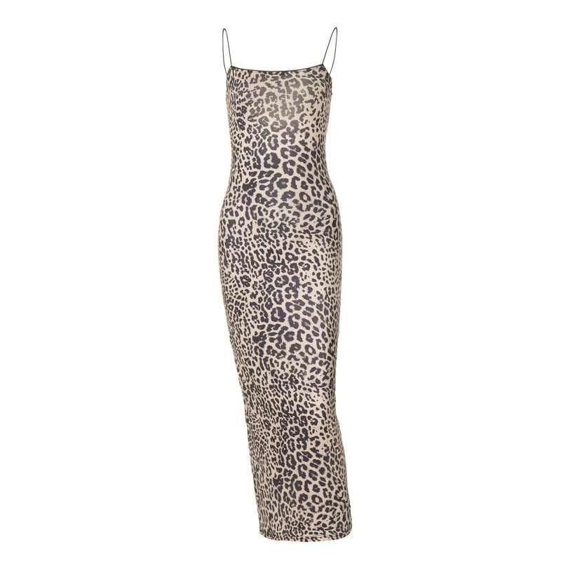 Damen Leoprint Maxikleid mit verstellbaren Spaghetti-Trägern Echo Archiv