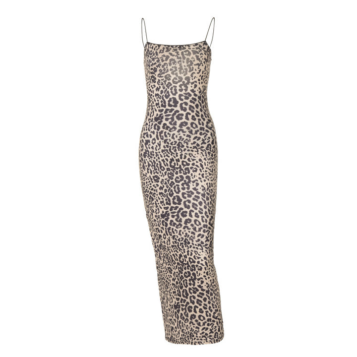 Damen Leoprint Maxikleid mit verstellbaren Spaghetti-Trägern Echo Archiv