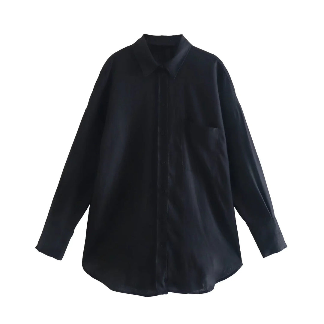 Damen Oversize-Hemdbluse aus Leinenmix mit überschnittener Schulter und Brusttasche Echo Archiv