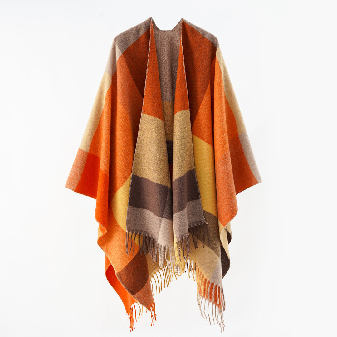 Damen Multifunktionaler Wollmix-Poncho im Cape‑Stil mit geometrischem Muster – Avérine