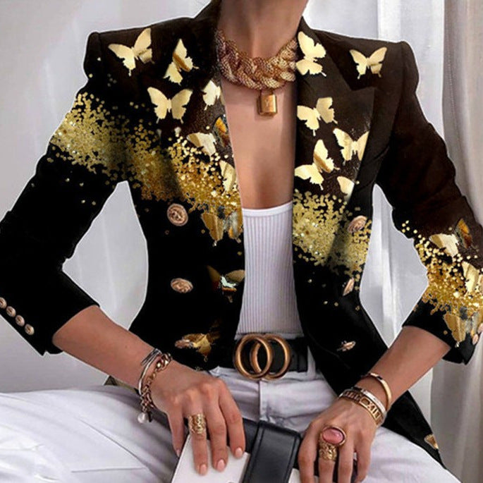 Damen Taillierter Doppelreihiger Blazer mit markanter Schulter, Goldknöpfen und Glitzer-Ombré – Valéne