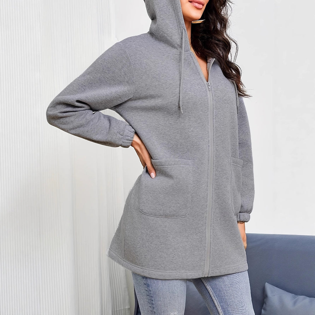 Damen nan Longline-Kapuzenjacke mit durchgehendem Reißverschluss, Kängurutaschen und elastischen Bündchen Echo Archiv