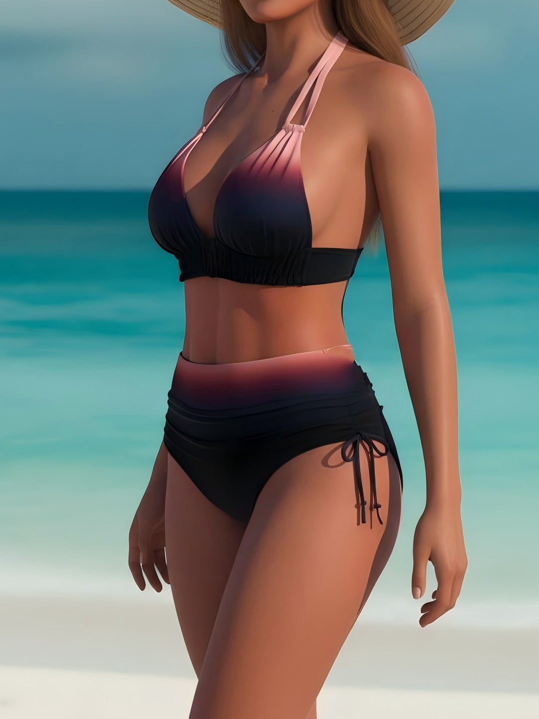 Damen Hochgeschnittener Bikini mit verstellbaren Trägern und farbverlauf Echo Archiv