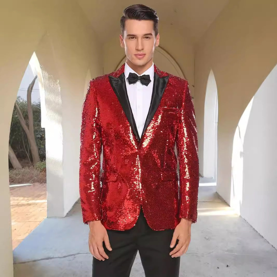 Herren Funkelnder Paillettenblazer mit modernem Schnitt und klassischem Revers Echoarchiv