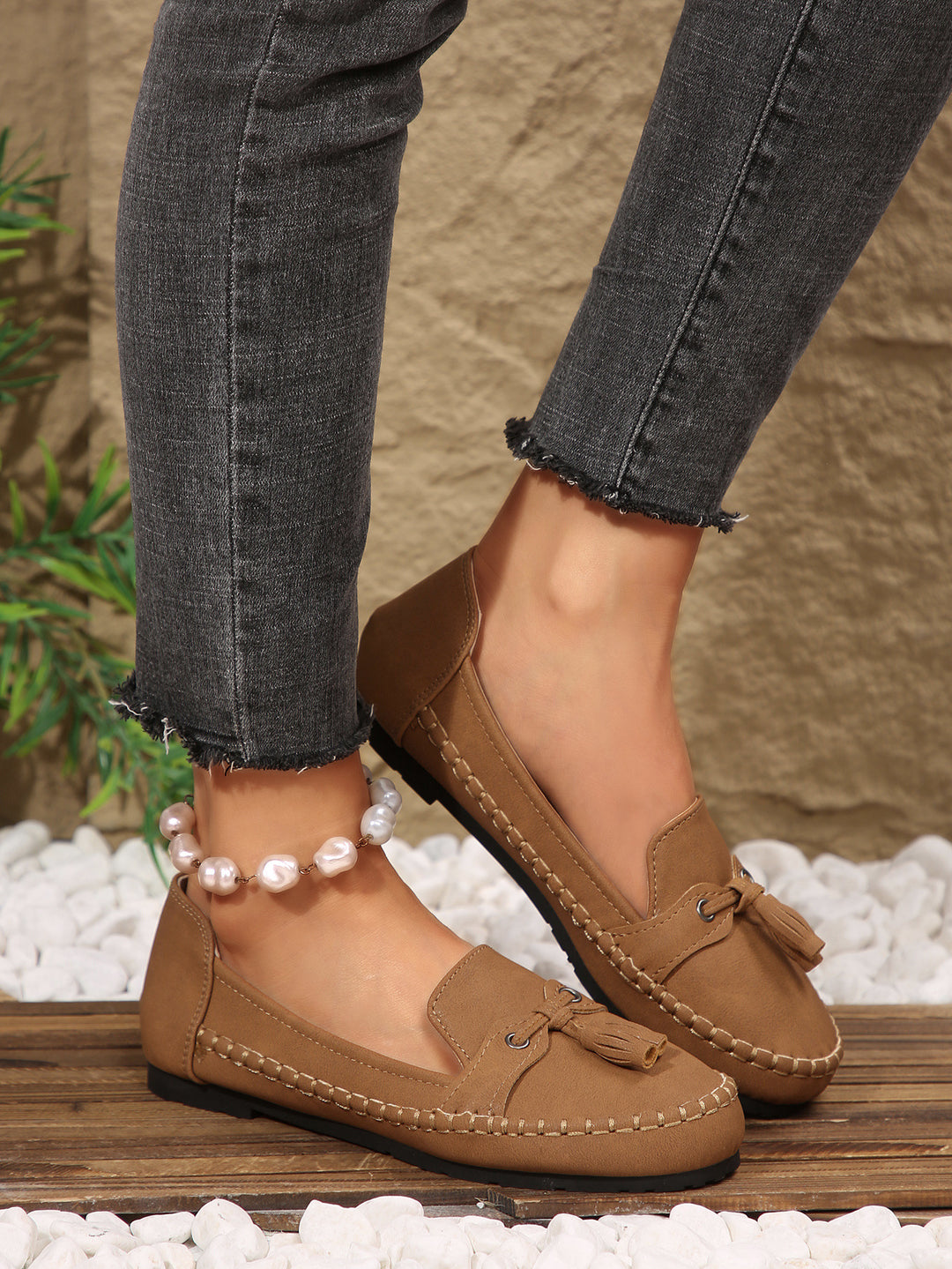 Damen  klassische Mokassin-Slipper mit Quasten und weichem Komfortfußbett Echo Archiv