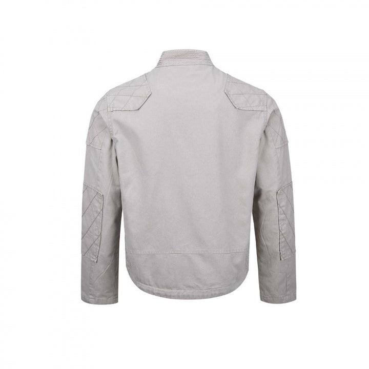 Herren Kurz geschnittene Biker‑inspirierte Baumwolljacke mit Stehkragen, Quilt‑Einsätzen und Reißverschlusstaschen Echo Archiv