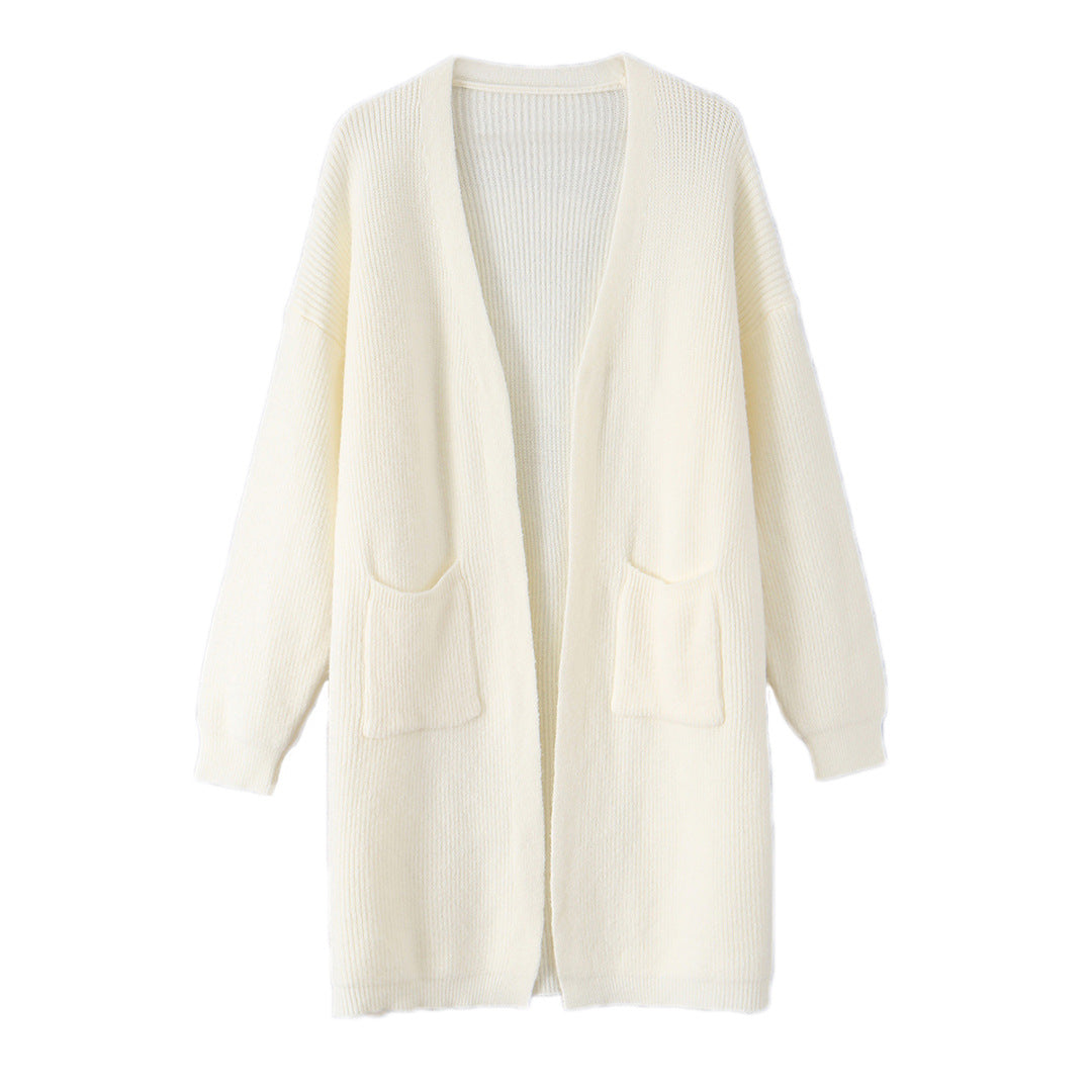 Damen Langer Oversize Strickcardigan mit aufgesetzten Taschen Echoarchiv