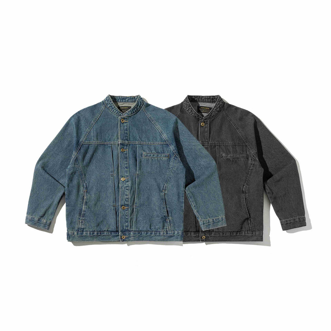 Unisex Boxy-Jeansjacke mit Stehkragen, markanter Nahtführung und Knopfleiste Echoarchiv