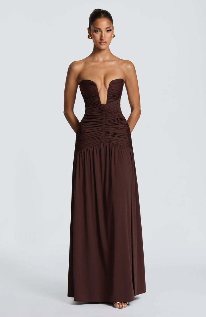 Damen Abendkleid mit tiefem V-Ausschnitt und eleganter Drapierung Echo Archiv