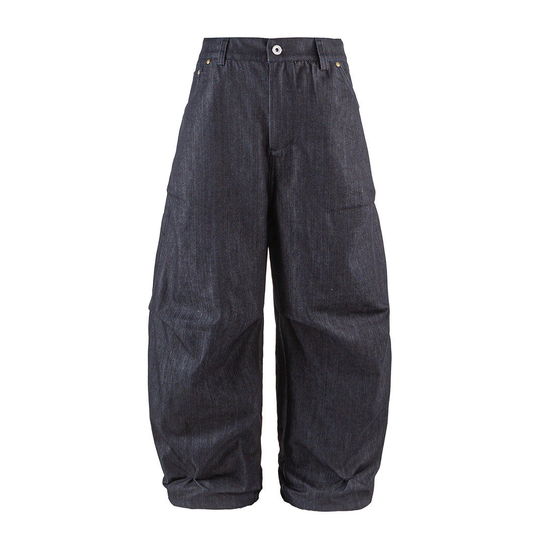 Damen Weite Cropped‑Hose mit hoher Taille, Krempelbund und markanten Kniefalten Echoarchiv