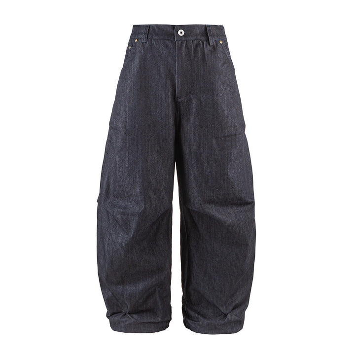 Damen Weite Cropped‑Hose mit hoher Taille, Krempelbund und markanten Kniefalten Echoarchiv