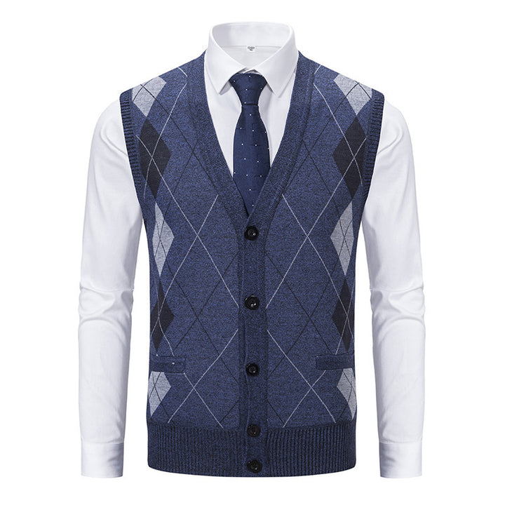 Herren elegante Strickjacke mit Rautenmuster und praktischen Taschen Echoarchiv