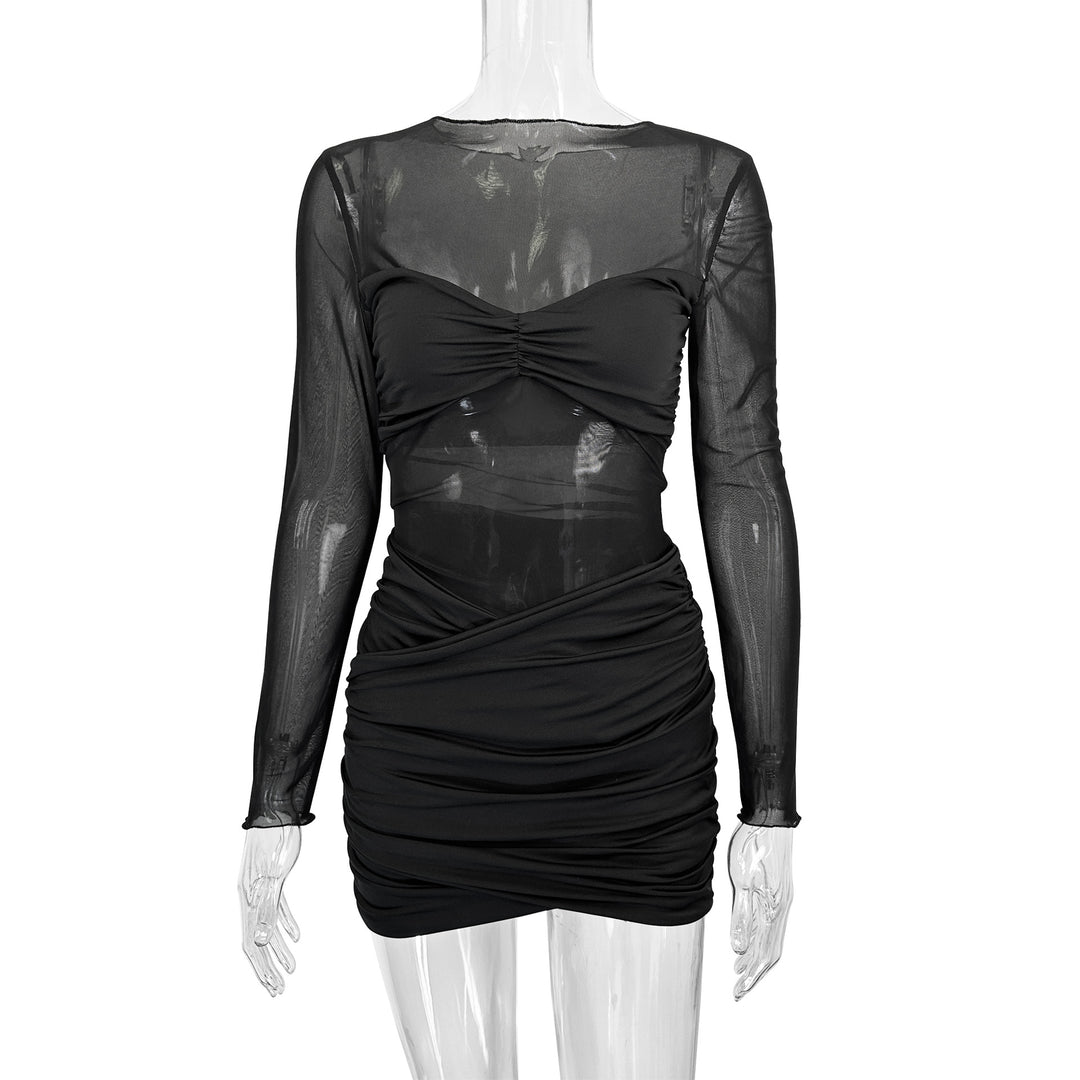 Damen Raffiniertes Minikleid mit transparenten Ärmeln und Rüschendetails Echo Archiv