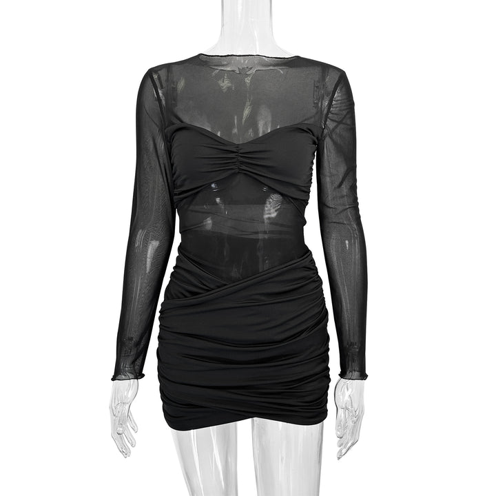 Damen Raffiniertes Minikleid mit transparenten Ärmeln und Rüschendetails Echo Archiv