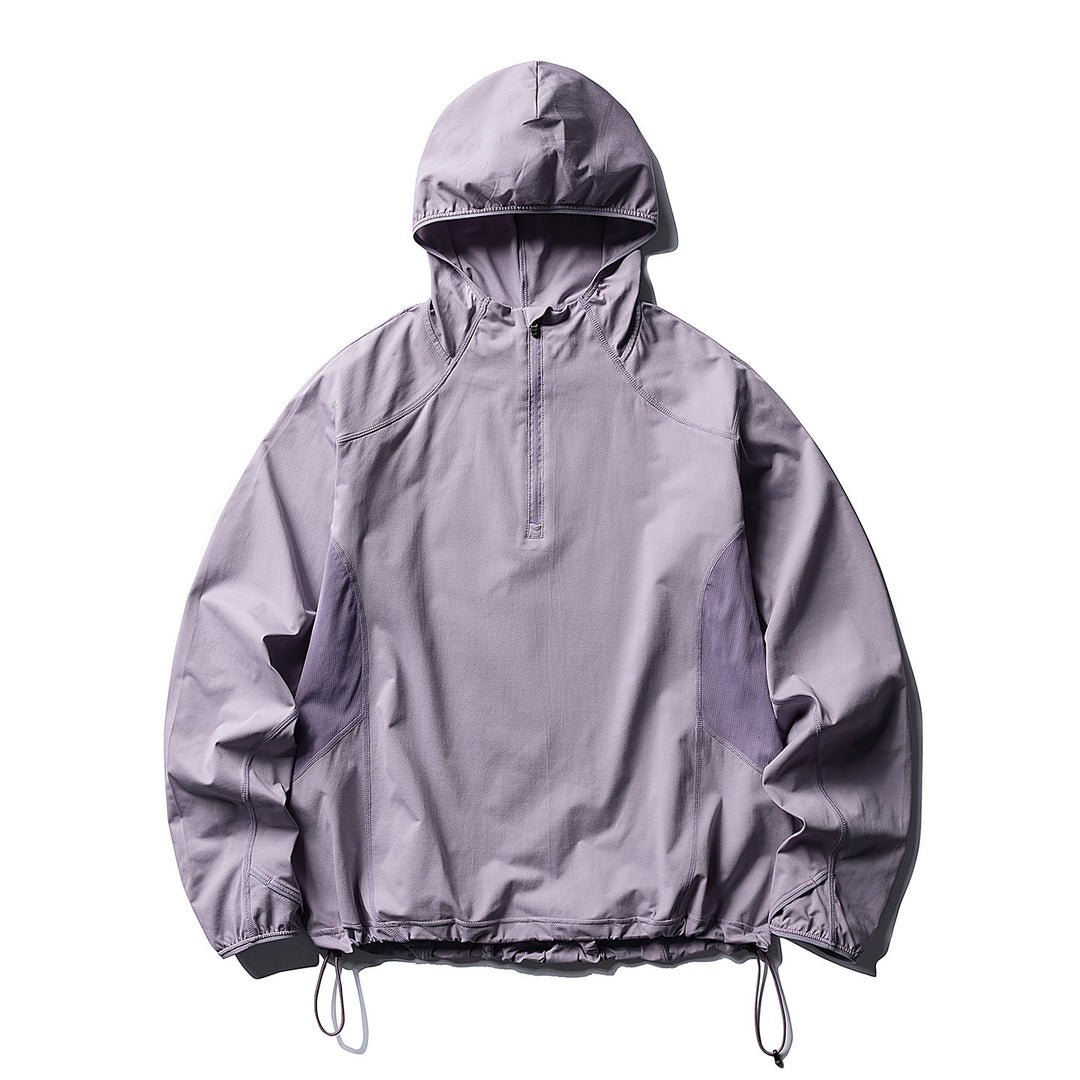 Unisex Atmungsaktiver Half-Zip-Kapuzenanorak mit Tunnelzugsaum und Flatlock‑Nähten Echoarchiv