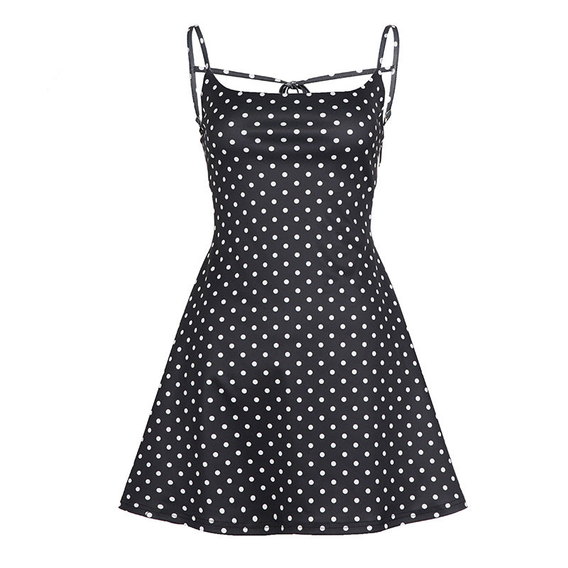 Damen sommerliches Trägerkleid mit Polka-Dots und fließendem Schnitt Echo Archiv