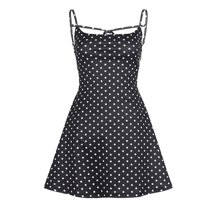 Damen sommerliches Trägerkleid mit Polka-Dots und fließendem Schnitt Echo Archiv
