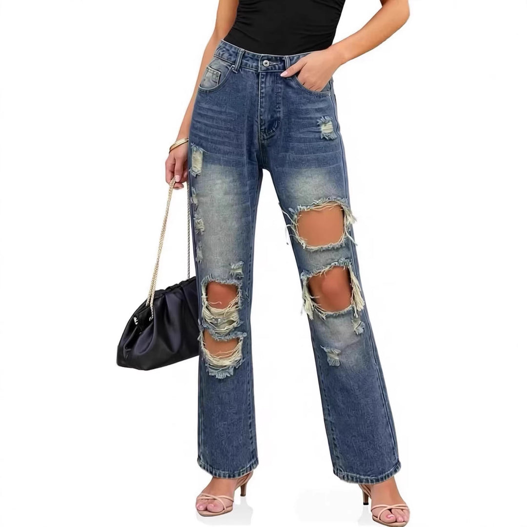 Damen lässige Destroyed Jeans mit weitem Bein und trendigen Rissdetails Echo Archiv