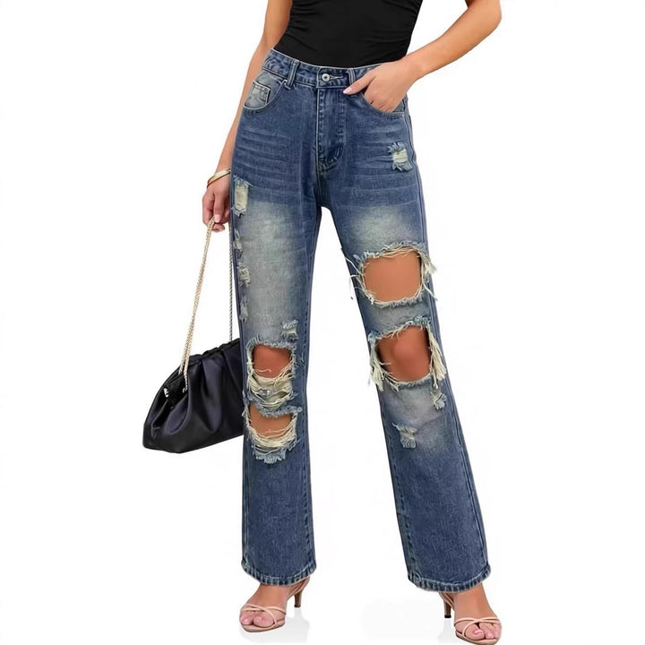 Damen lässige Destroyed Jeans mit weitem Bein und trendigen Rissdetails Echo Archiv
