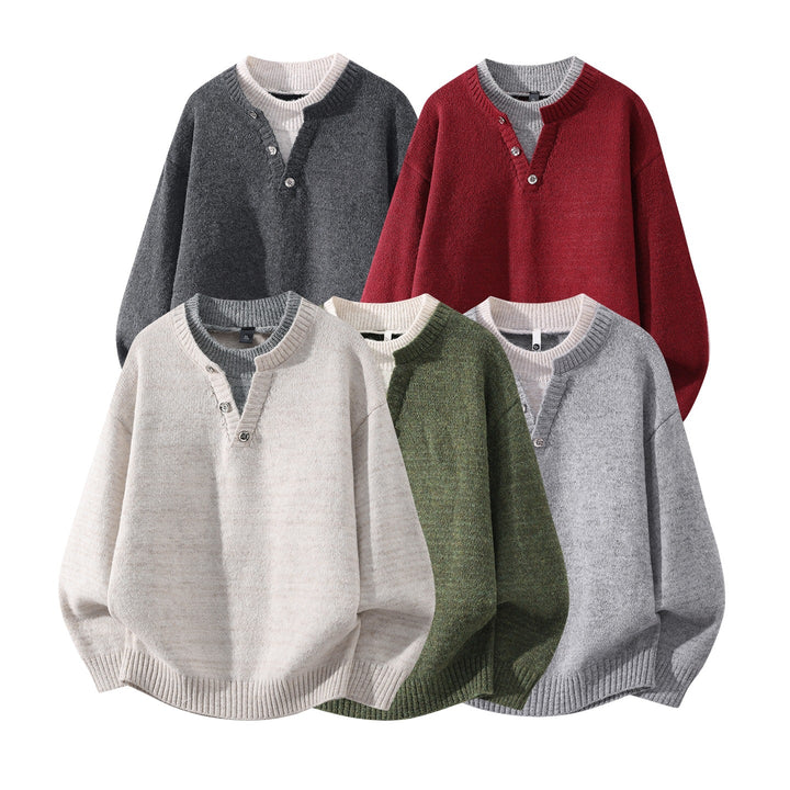 Unisex Oversize-Strickpullover mit Halbsteg‑Henley, geripptem Saum & überschnittener Schulter Echoarchiv